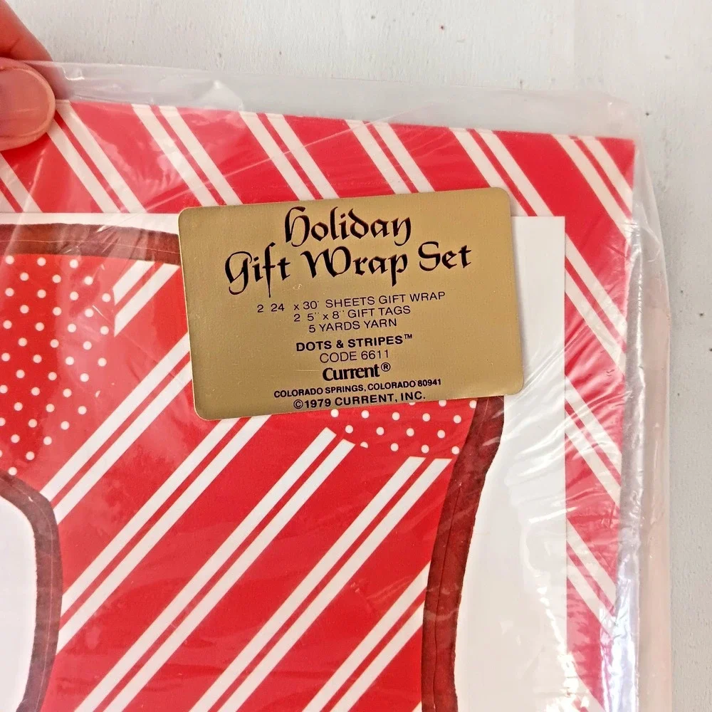 Current Holiday Gift‎ Wrap Set Dots & Stripes 1979 Vintage Christmas 24x30 NOS